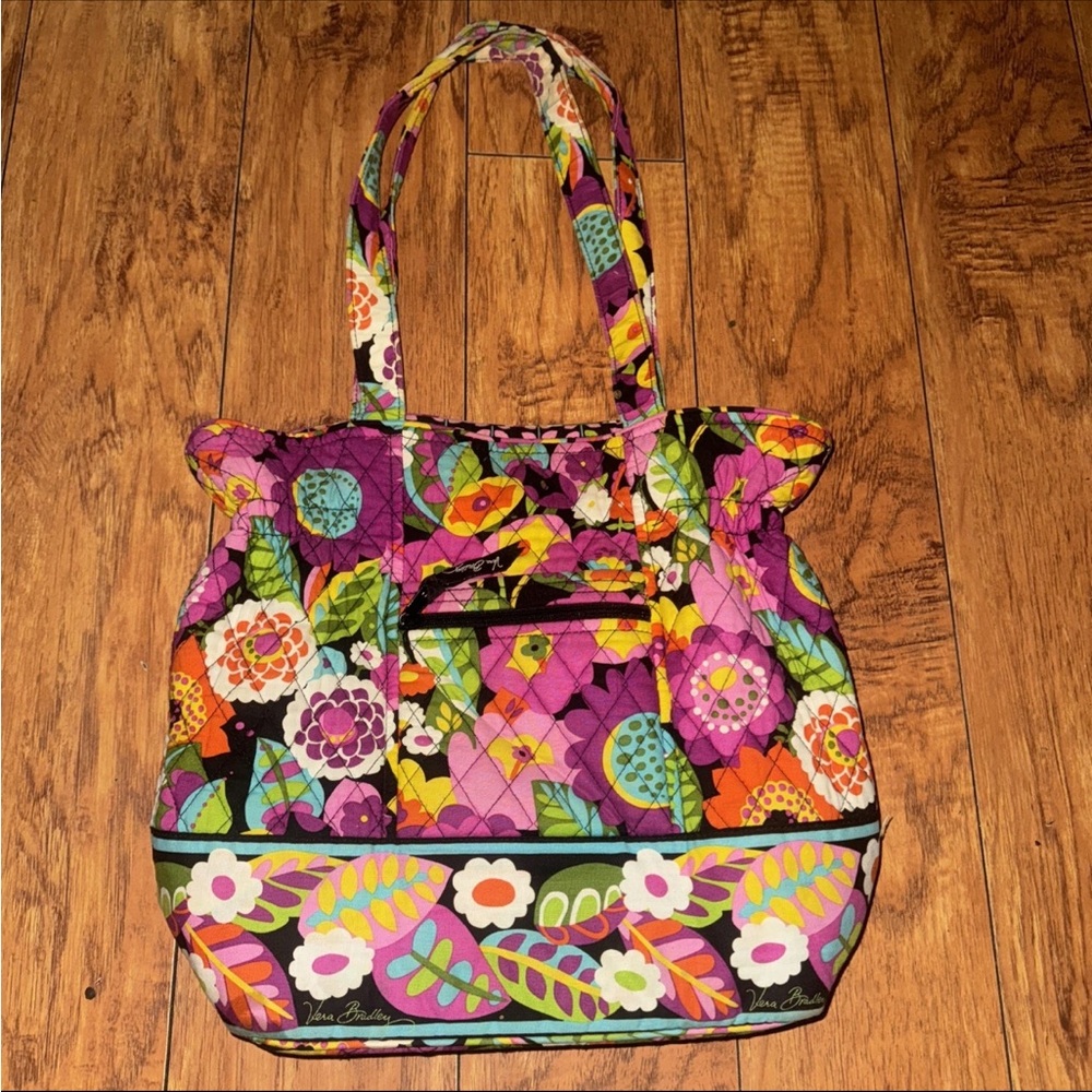 Quilted Vera Bradley Floral Tote Bag Multiple Pockets